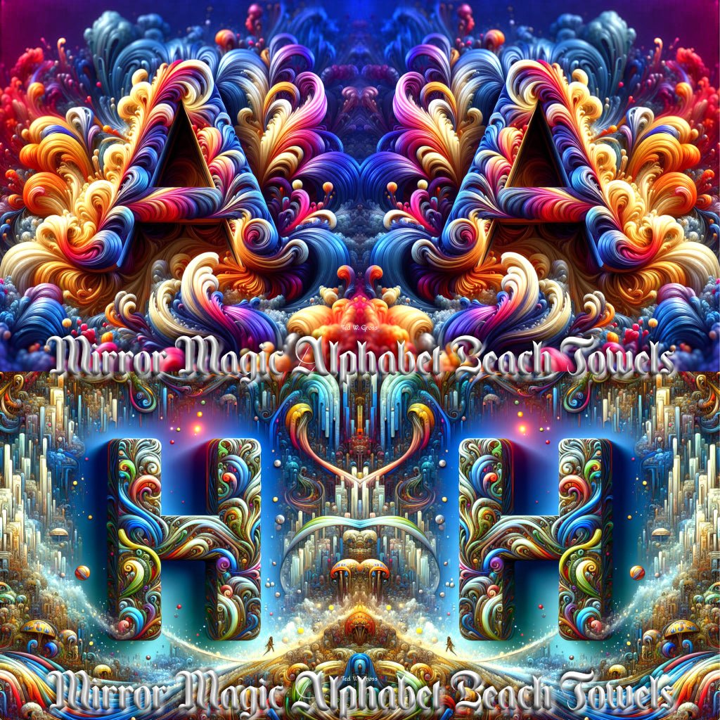 Mirror Magic Alphabet Beach & Bath Towels - Unique & Vibrant Designs - Cobwebs Of The Mind