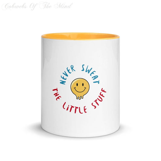 11" Mug "Never Sweat The Little Stuff" with Color Inside coffee cup mug tea Mugs Golden Yellow