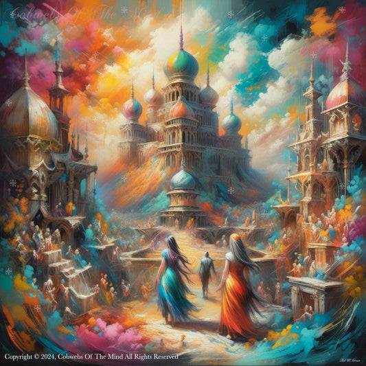 A Tapestry of Dreams Captivating chromatic color colors Dreamlike enchanting Ethereal fantastical imaginative Intricate magical magnificent majestic mesmerizing mystical opulent Purim spellbinding surreal vibrant vibrant blue village vivid whimsical Digital Art