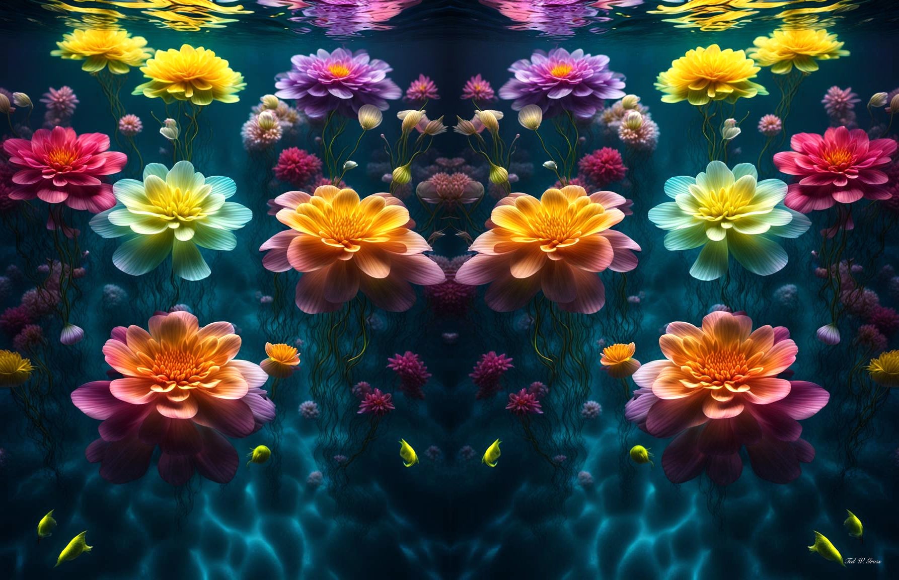 Aqua Flourish - Floral & Filigree Digital Art Art > Digital Art > Cobwebs Of The Mind > Abstract > Digital Compositions