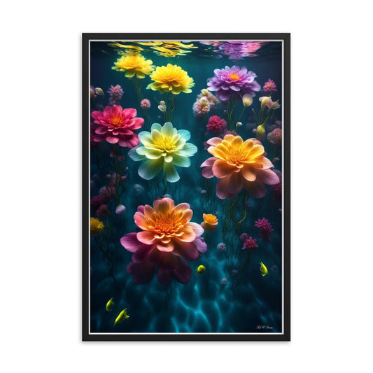Aqua Flourish - Framed Matte Poster flowers petals printed frame posters underwater Home & Garden > Decor > Artwork > Posters, Prints, & Visual Artwork Black 24*36