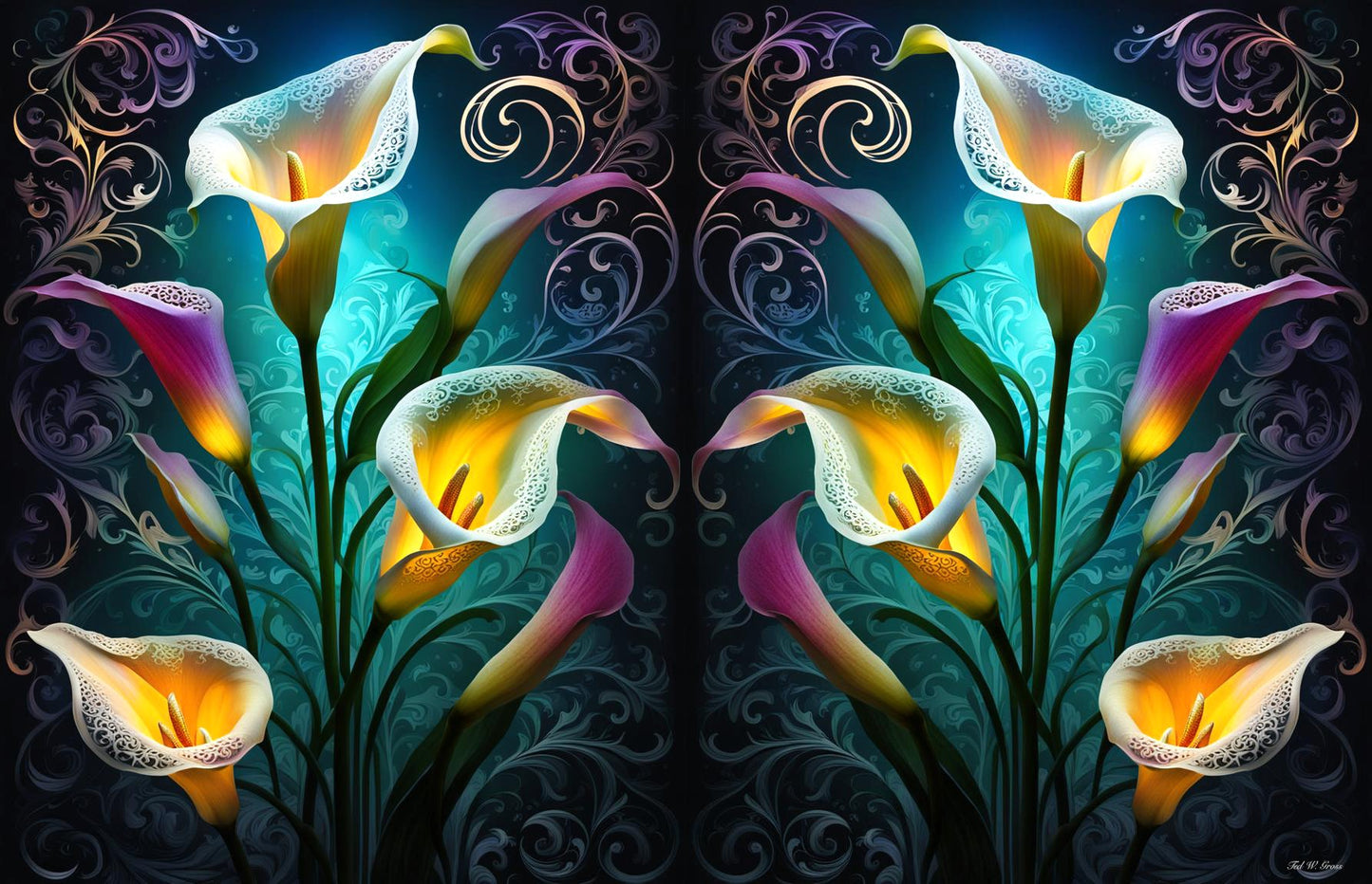 Cala Lily Mosaic - Floral & Filigree Digital Art Art > Digital Art > Cobwebs Of The Mind > Abstract > Digital Compositions