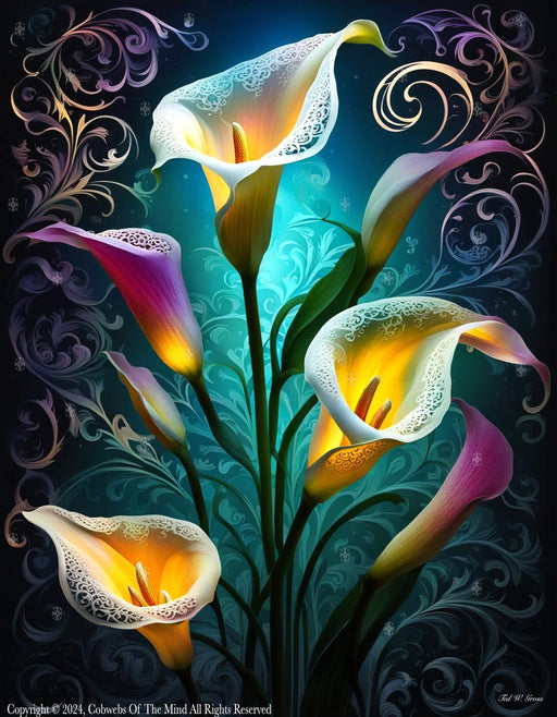 Cala Lily Mosaic - Floral & Filigree Digital Art Art > Digital Art > Cobwebs Of The Mind > Abstract > Digital Compositions