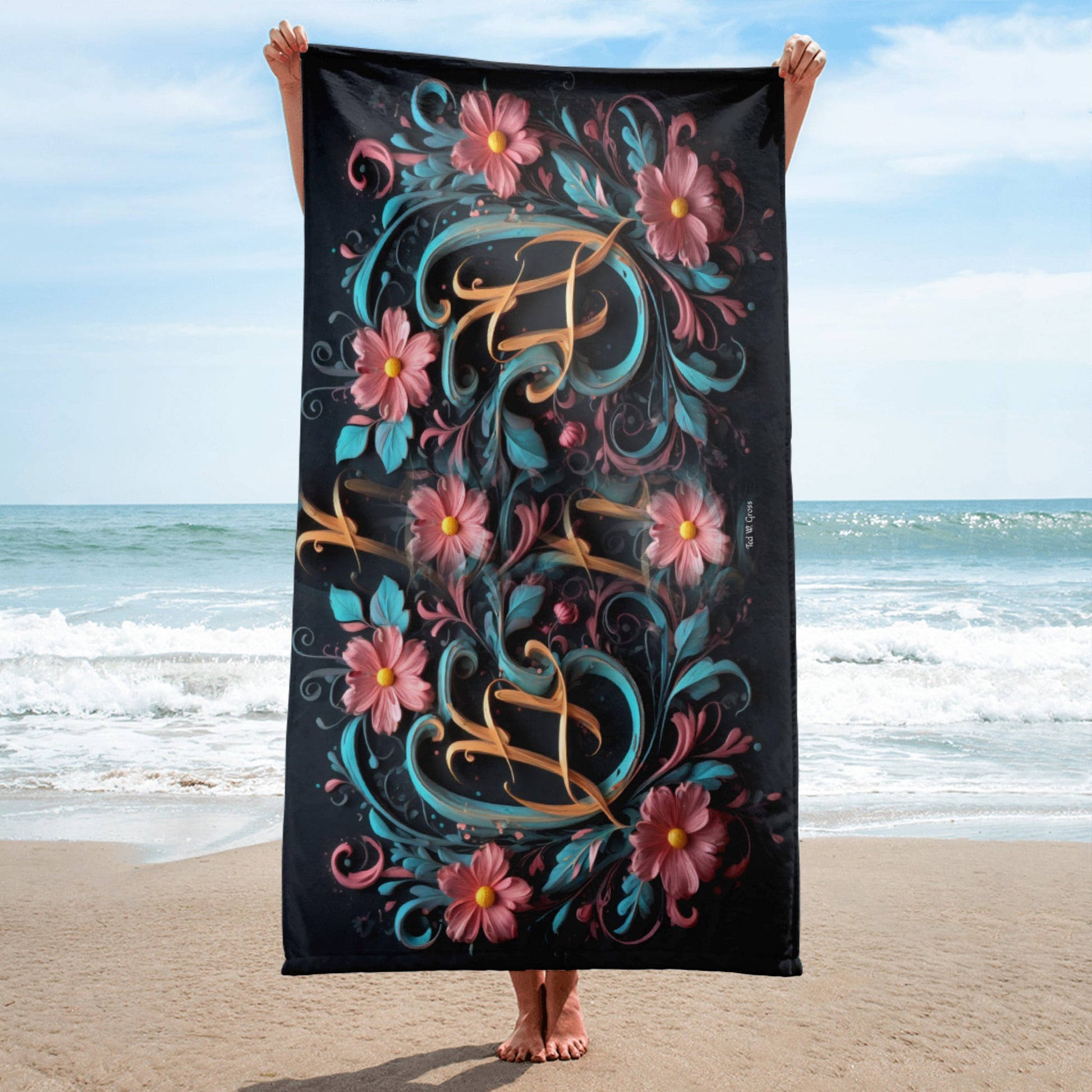 Cursive Flowers - 30*60 Bath & Beach Towel Bath & Beach Towel
