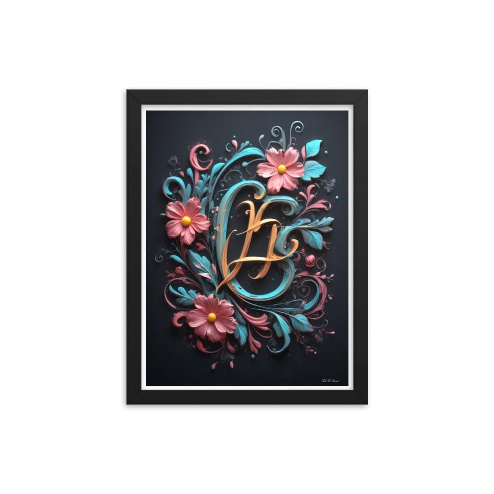 Cursive Flowers - Framed Matte Poster Home & Garden > Decor > Artwork > Posters, Prints, & Visual Artwork