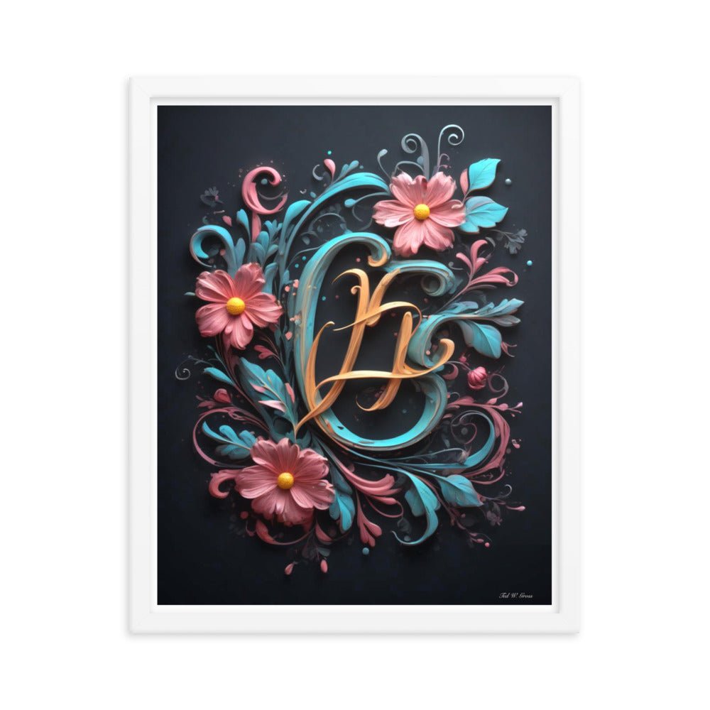 Cursive Flowers - Framed Matte Poster Home & Garden > Decor > Artwork > Posters, Prints, & Visual Artwork