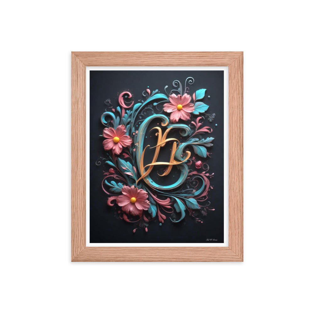 Cursive Flowers - Framed Matte Poster Home & Garden > Decor > Artwork > Posters, Prints, & Visual Artwork