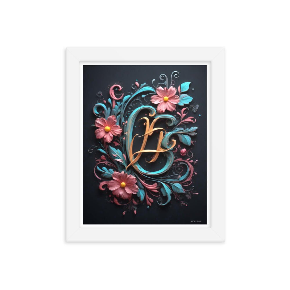 Cursive Flowers - Framed Matte Poster Home & Garden > Decor > Artwork > Posters, Prints, & Visual Artwork