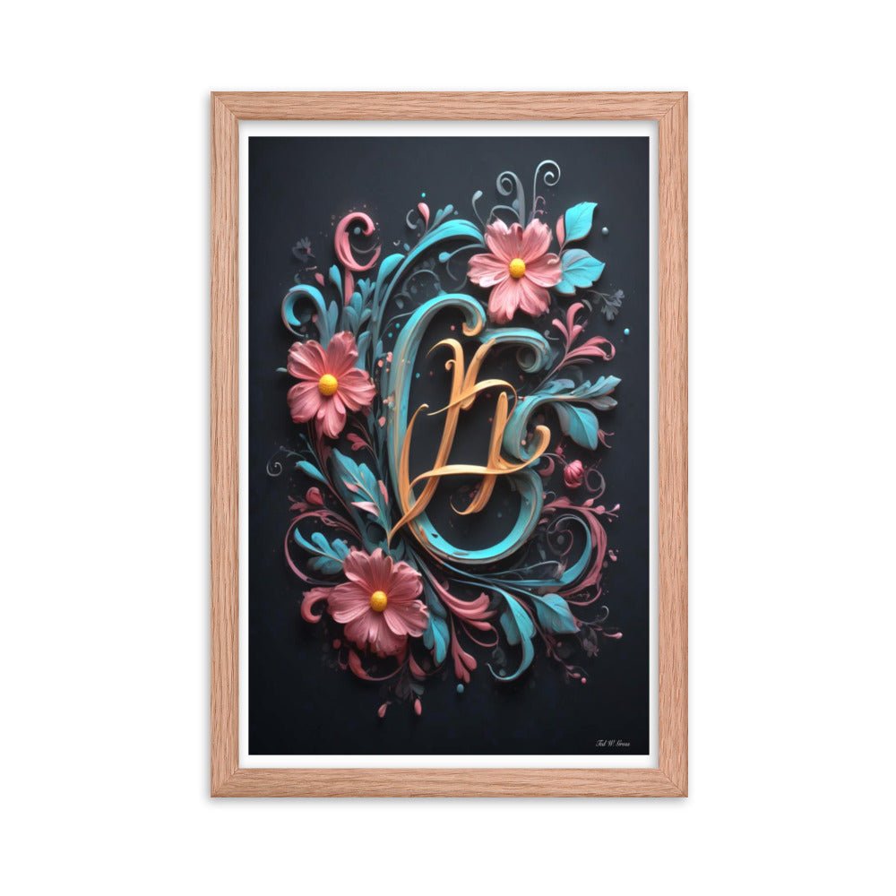 Cursive Flowers - Framed Matte Poster Home & Garden > Decor > Artwork > Posters, Prints, & Visual Artwork