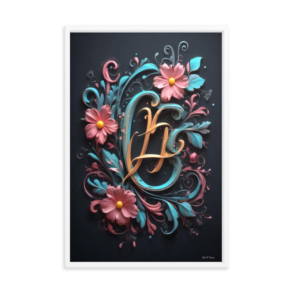 Cursive Flowers - Framed Matte Poster Home & Garden > Decor > Artwork > Posters, Prints, & Visual Artwork