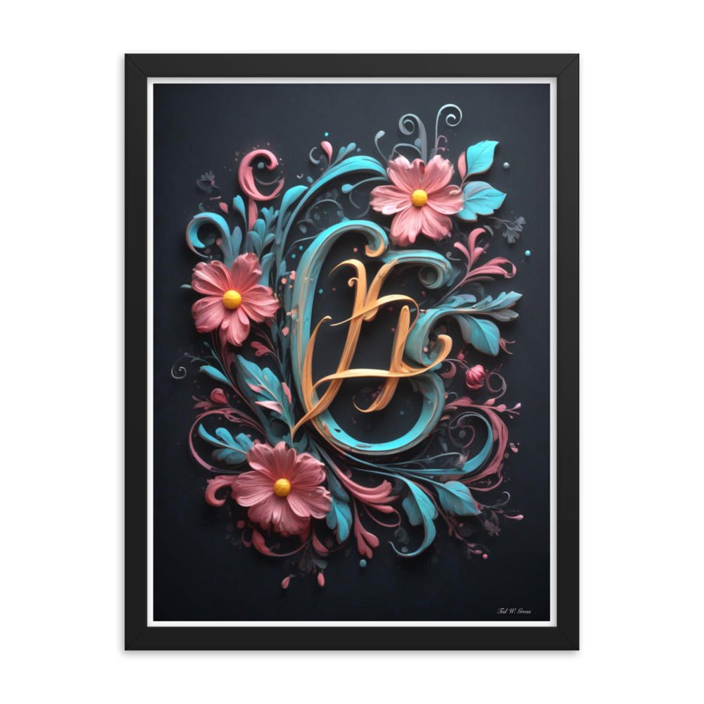 Cursive Flowers - Framed Matte Poster Home & Garden > Decor > Artwork > Posters, Prints, & Visual Artwork