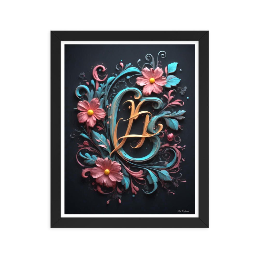 Cursive Flowers - Framed Matte Poster Home & Garden > Decor > Artwork > Posters, Prints, & Visual Artwork