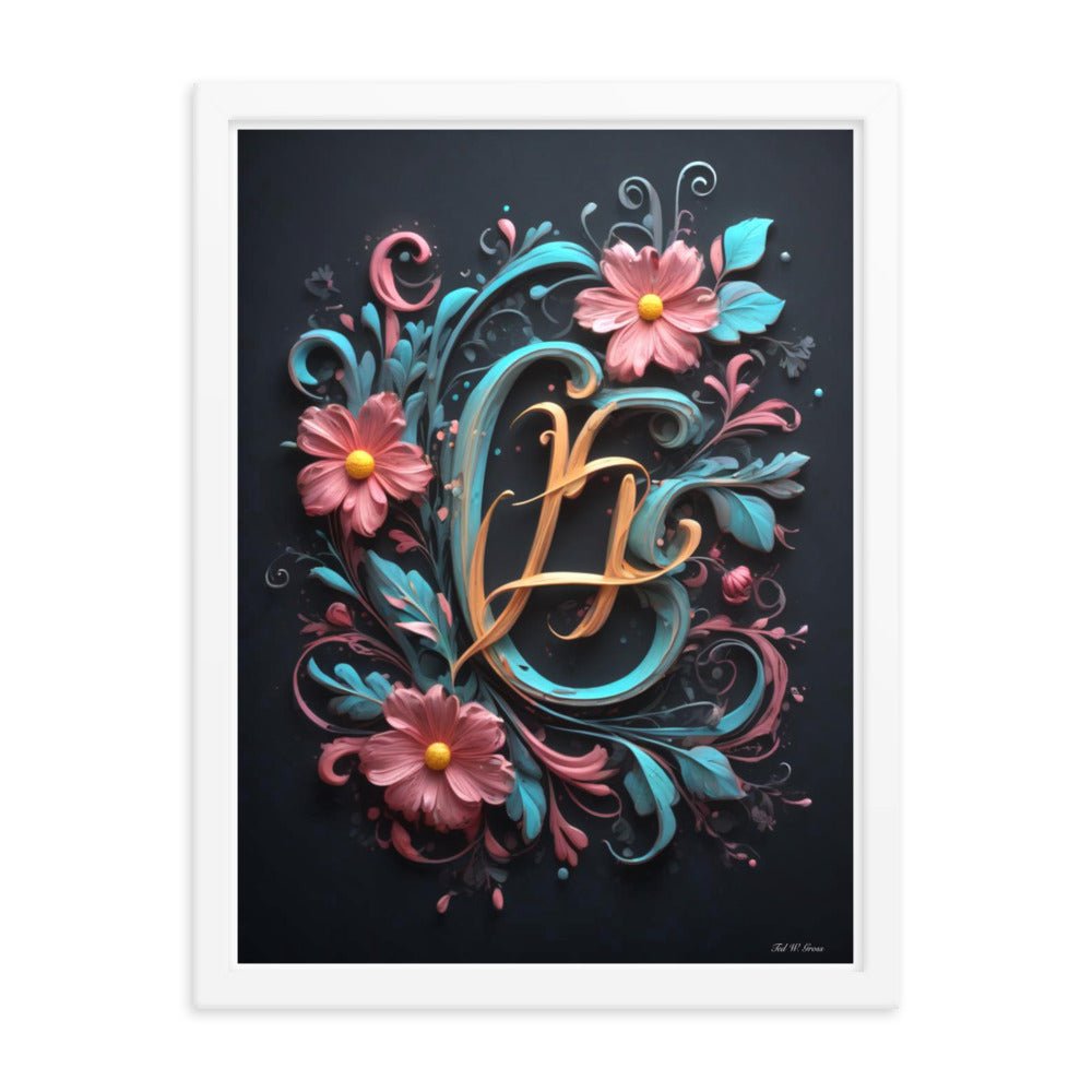 Cursive Flowers - Framed Matte Poster Home & Garden > Decor > Artwork > Posters, Prints, & Visual Artwork