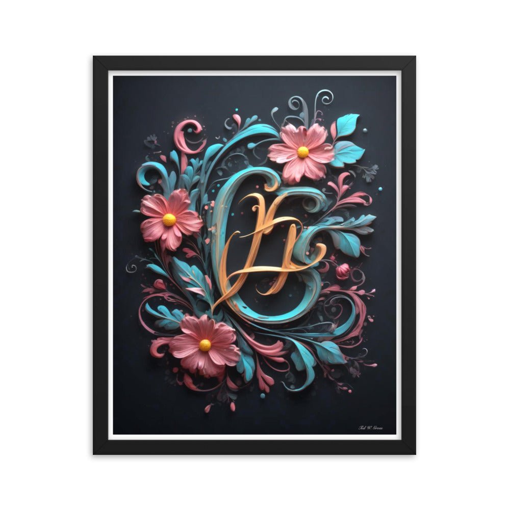 Cursive Flowers - Framed Matte Poster Home & Garden > Decor > Artwork > Posters, Prints, & Visual Artwork