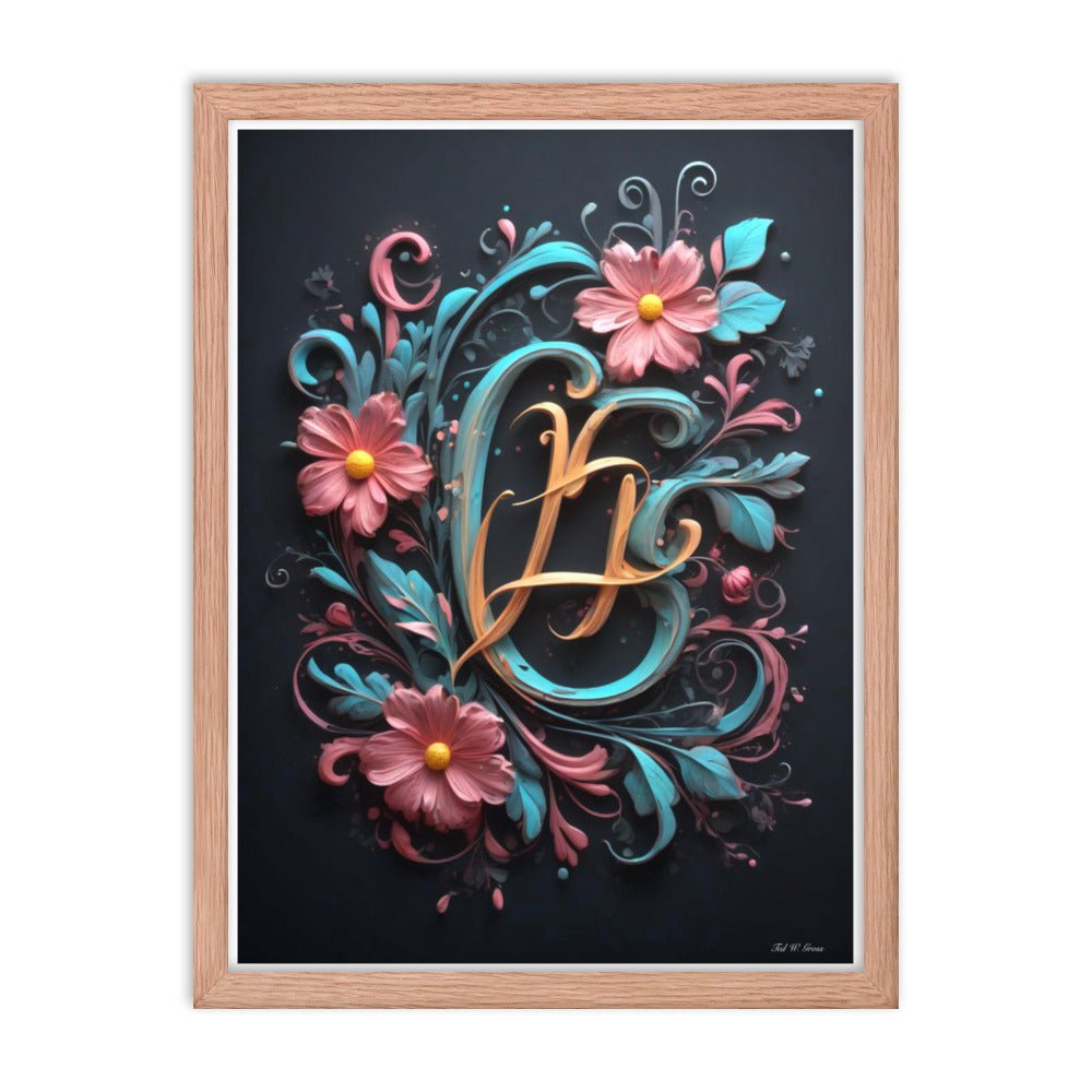 Cursive Flowers - Framed Matte Poster Home & Garden > Decor > Artwork > Posters, Prints, & Visual Artwork