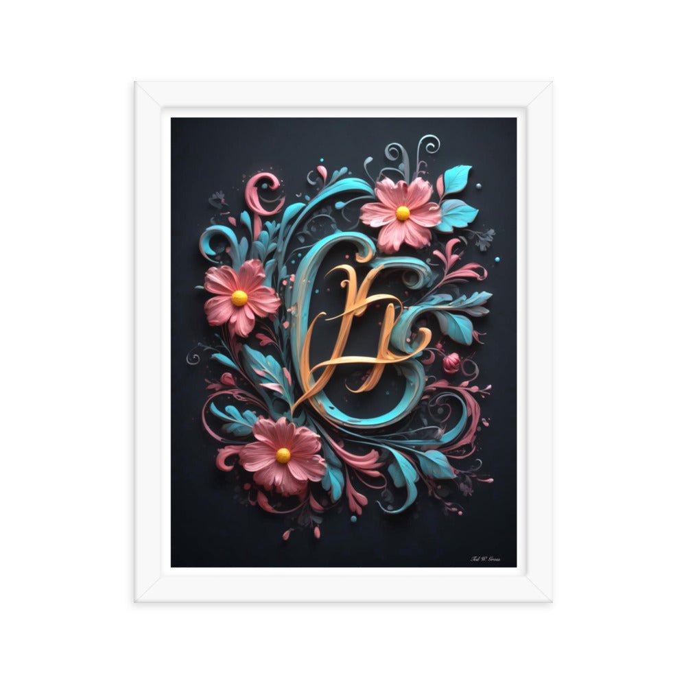 Cursive Flowers - Framed Matte Poster Home & Garden > Decor > Artwork > Posters, Prints, & Visual Artwork