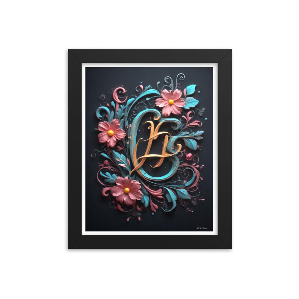 Cursive Flowers - Framed Matte Poster Home & Garden > Decor > Artwork > Posters, Prints, & Visual Artwork