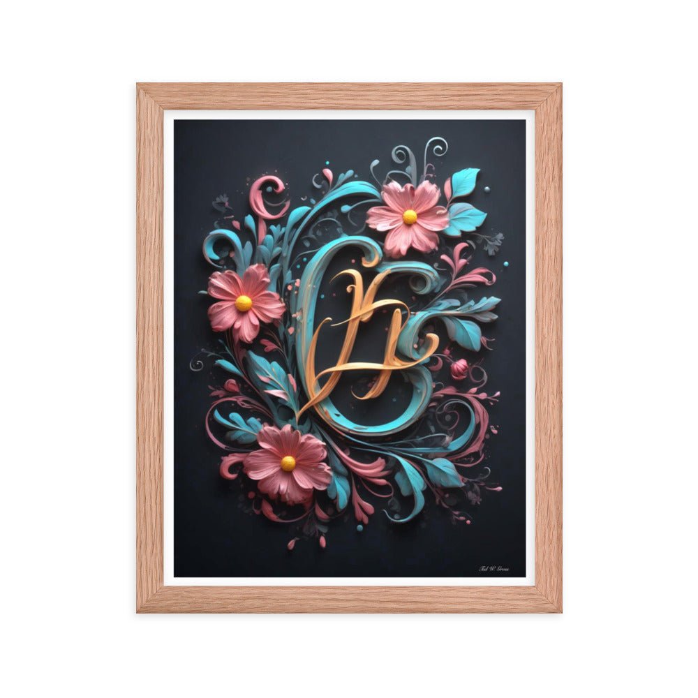 Cursive Flowers - Framed Matte Poster Home & Garden > Decor > Artwork > Posters, Prints, & Visual Artwork