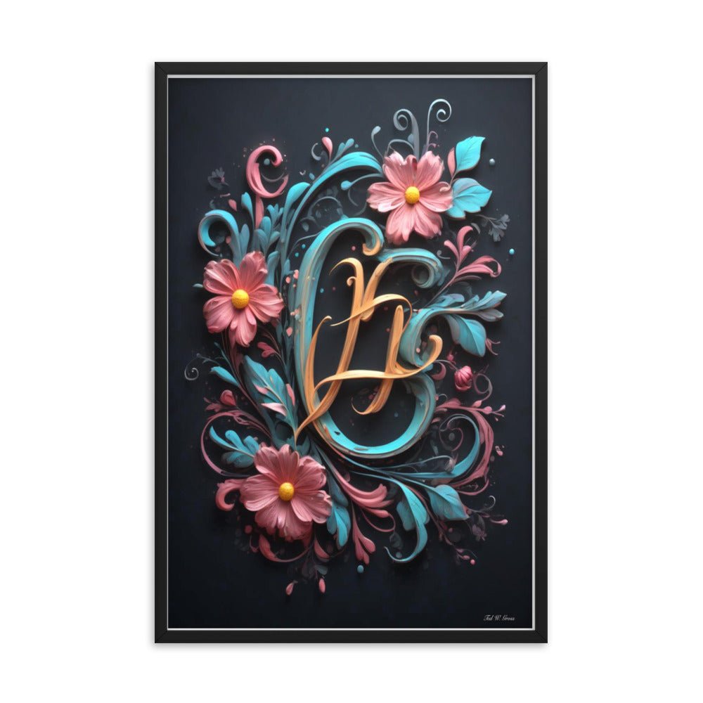 Cursive Flowers - Framed Matte Poster Home & Garden > Decor > Artwork > Posters, Prints, & Visual Artwork