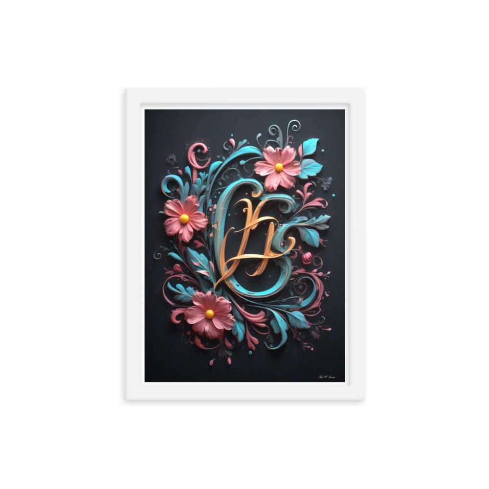 Cursive Flowers - Framed Matte Poster Home & Garden > Decor > Artwork > Posters, Prints, & Visual Artwork