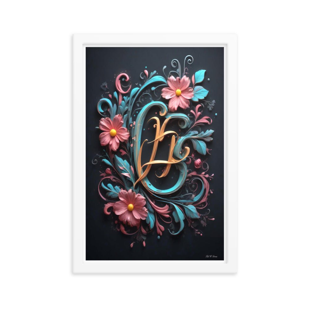 Cursive Flowers - Framed Matte Poster Home & Garden > Decor > Artwork > Posters, Prints, & Visual Artwork