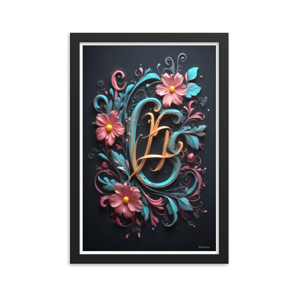 Cursive Flowers - Framed Matte Poster Home & Garden > Decor > Artwork > Posters, Prints, & Visual Artwork