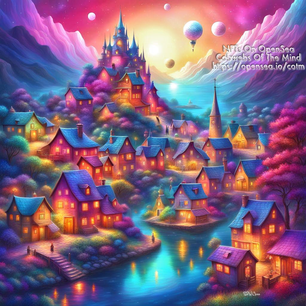 Enchanted Village of Dreams - OpenSea Bazoodie NFT Collection Art > Digital Art > Cobwebs Of The Mind > Abstract > Digital Compositions