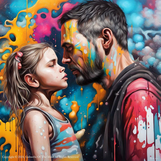 Father and Daughter Facing Off Daring Each Other #family beauty child color daughter father innocence vibrant Digital Art