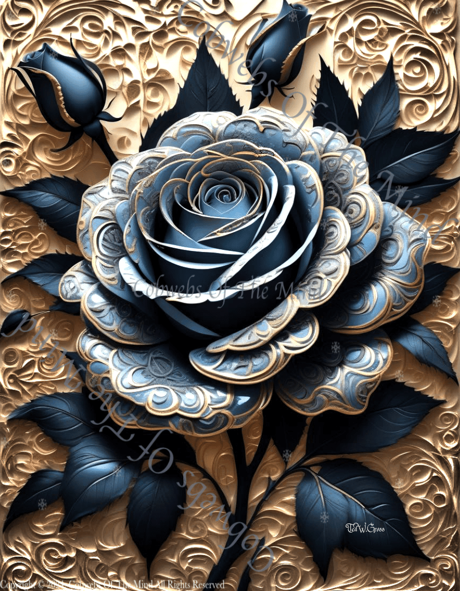 Gilded Petals of Twilight - Floral & Filigree Digital Art Art > Digital Art > Cobwebs Of The Mind > Abstract > Digital Compositions