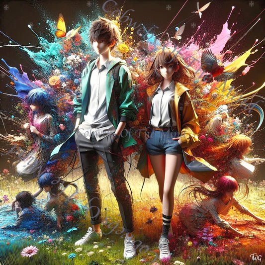 Hiroshi and Aiko - Anime Tapestry NFT Legendary 1-Drop Art > Digital Art > Cobwebs Of The Mind > Abstract > Digital Compositions