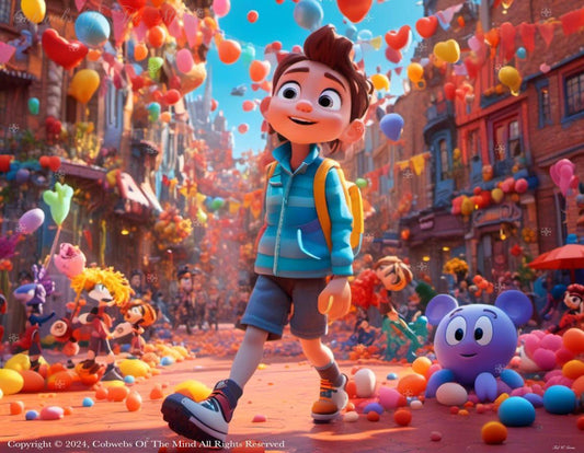 I Got A Gift balloons beauty boy child color party Pixar vibrant Digital Art