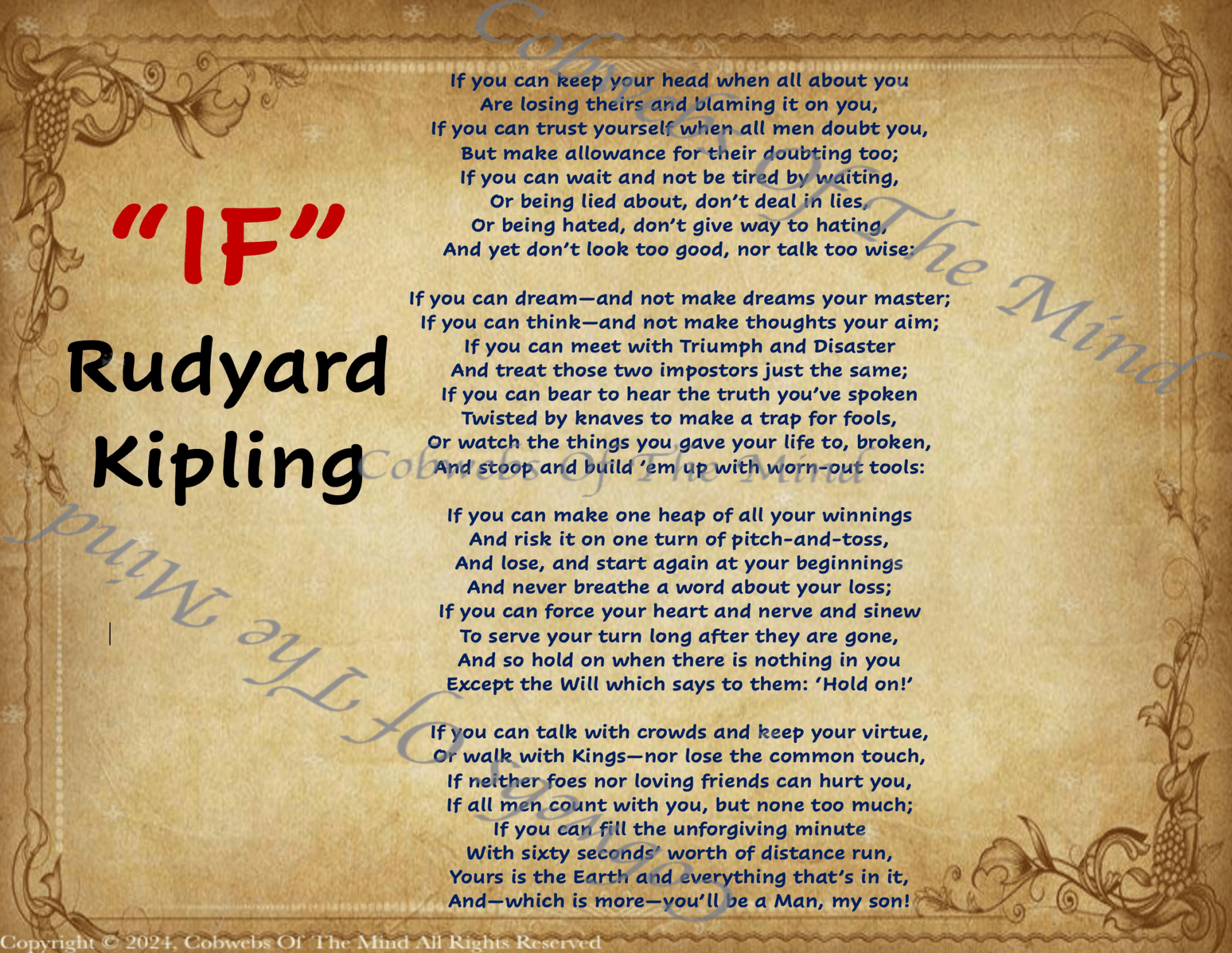 “IF” – Rudyard Kipling (Landscape - V1) Art > Digital Art > Cobwebs Of The Mind > Abstract > Digital Compositions