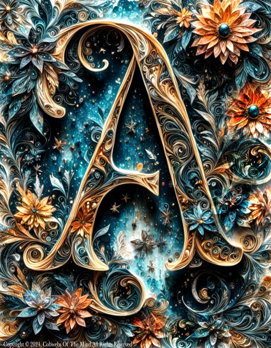 Iridescent Ink Abyss - Floral & Filigree Digital Art Alphabet color fantasy filigree flowers vibrant Art > Digital Art > Cobwebs Of The Mind > Abstract > Digital Compositions