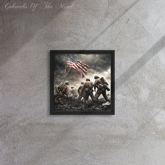 Iwo Jima - Framed canvas canvas print Cobwebs Of The Mind printed frame posters Printful DA war World War II Art > Digital Art > Cobwebs Of The Mind > Abstract > Digital Compositions Black 12*12