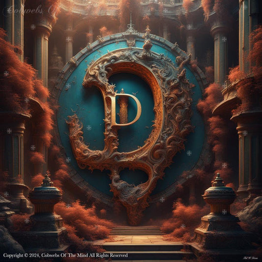 Letter D: English Alphabet – Set 1 3D atmospheric Baroque beauty color deep blue elegant Enigmatic fantastical grandiose Intricate majestic Mysterious mystical ornate regal serenity Symbolic textured typography vibrant vibrant blue warm orange Art > Digital Art > Cobwebs Of The Mind > Abstract > Digital Compositions