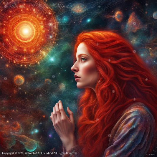Looking To The Cosmos #portrait beauty cobwebsofthemind color fantasy photo-realistic planets universe vibrant woman Digital Art