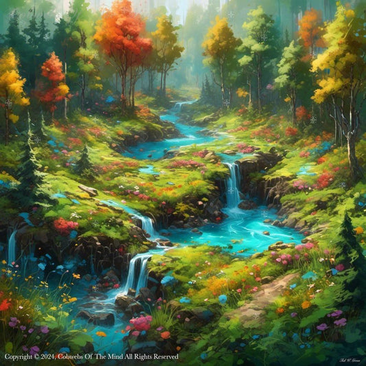Love Is The Flower You Have Got To Let Grow beauty color flowers forest Painting serenity stream trees Digital Art