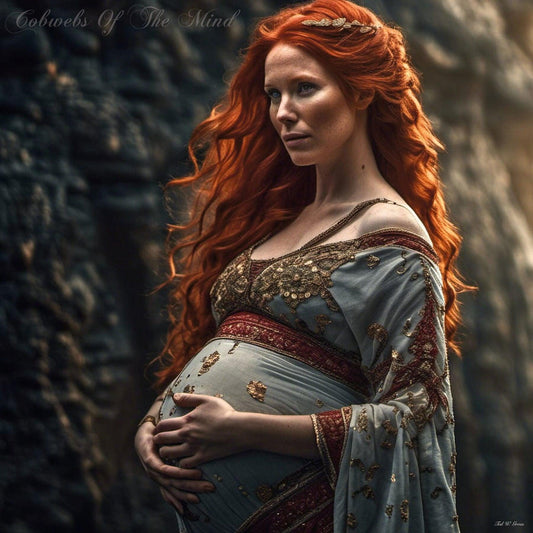 Maternal Grace-CH #portrait ancient baby beauty brown elegant Ethereal fiery flowing graceful green grey innocence Intricate long hair Medieval nature pregnancy red red-hair regal serenity soft sophisticated vivid wavy hair woman Giclée