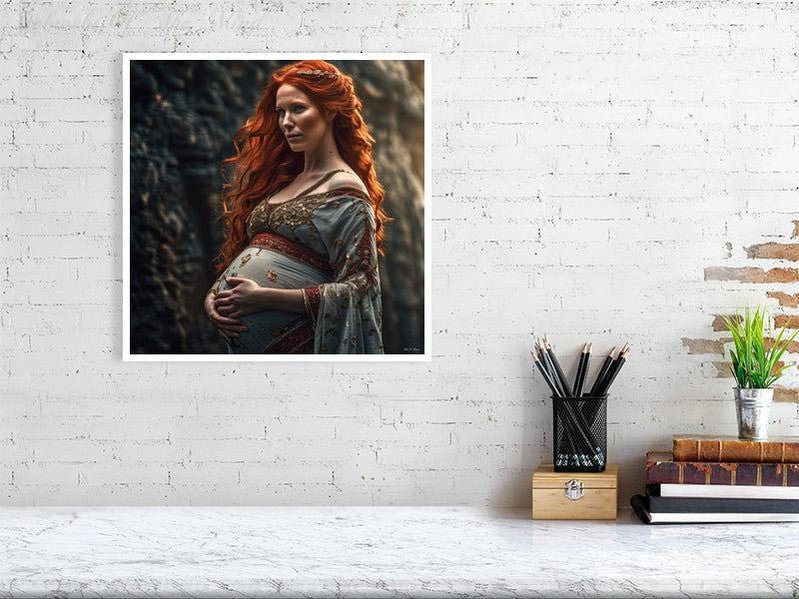 Maternal Grace-CH #portrait ancient baby beauty brown elegant Ethereal fiery flowing graceful green grey innocence Intricate long hair Medieval nature pregnancy red red-hair regal serenity soft sophisticated vivid wavy hair woman Giclée 40cm x 40cm, 15.8inches x 15.8inches Print only