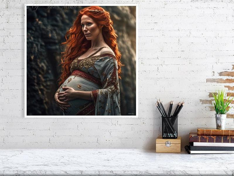 Maternal Grace-CH #portrait ancient baby beauty brown elegant Ethereal fiery flowing graceful green grey innocence Intricate long hair Medieval nature pregnancy red red-hair regal serenity soft sophisticated vivid wavy hair woman Giclée 50cm x 50cm, 19.7inches x 19.7inches Print only