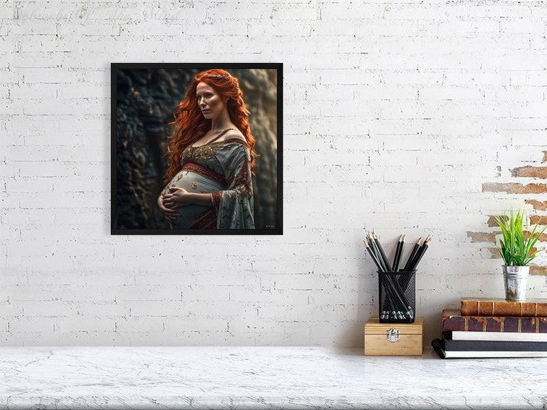 Maternal Grace-CH #portrait ancient baby beauty brown elegant Ethereal fiery flowing graceful green grey innocence Intricate long hair Medieval nature pregnancy red red-hair regal serenity soft sophisticated vivid wavy hair woman Giclée 30cm x 30cm, 11.8inches x 11.8inches Black