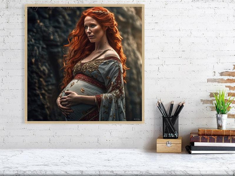 Maternal Grace-CH #portrait ancient baby beauty brown elegant Ethereal fiery flowing graceful green grey innocence Intricate long hair Medieval nature pregnancy red red-hair regal serenity soft sophisticated vivid wavy hair woman Giclée 50cm x 50cm, 19.7inches x 19.7inches Oak