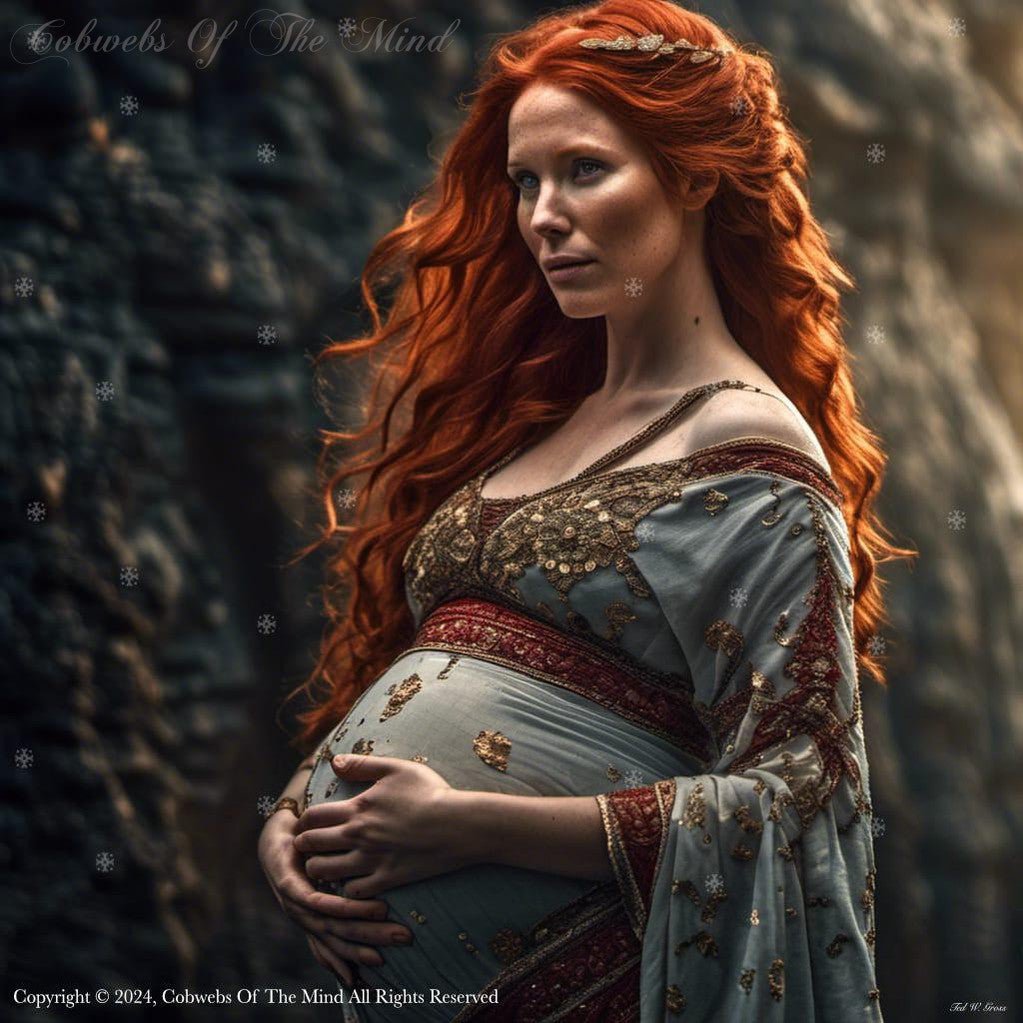 Maternal Grace #family baby beauty boundless breathtaking Captivating creation Edwardian enchanting Evocative expressive Harmonious human body joy long hair misty photo-realistic pregnancy red-hair soft symphonic warm orange warm-tones wavy hair woman Digital Art