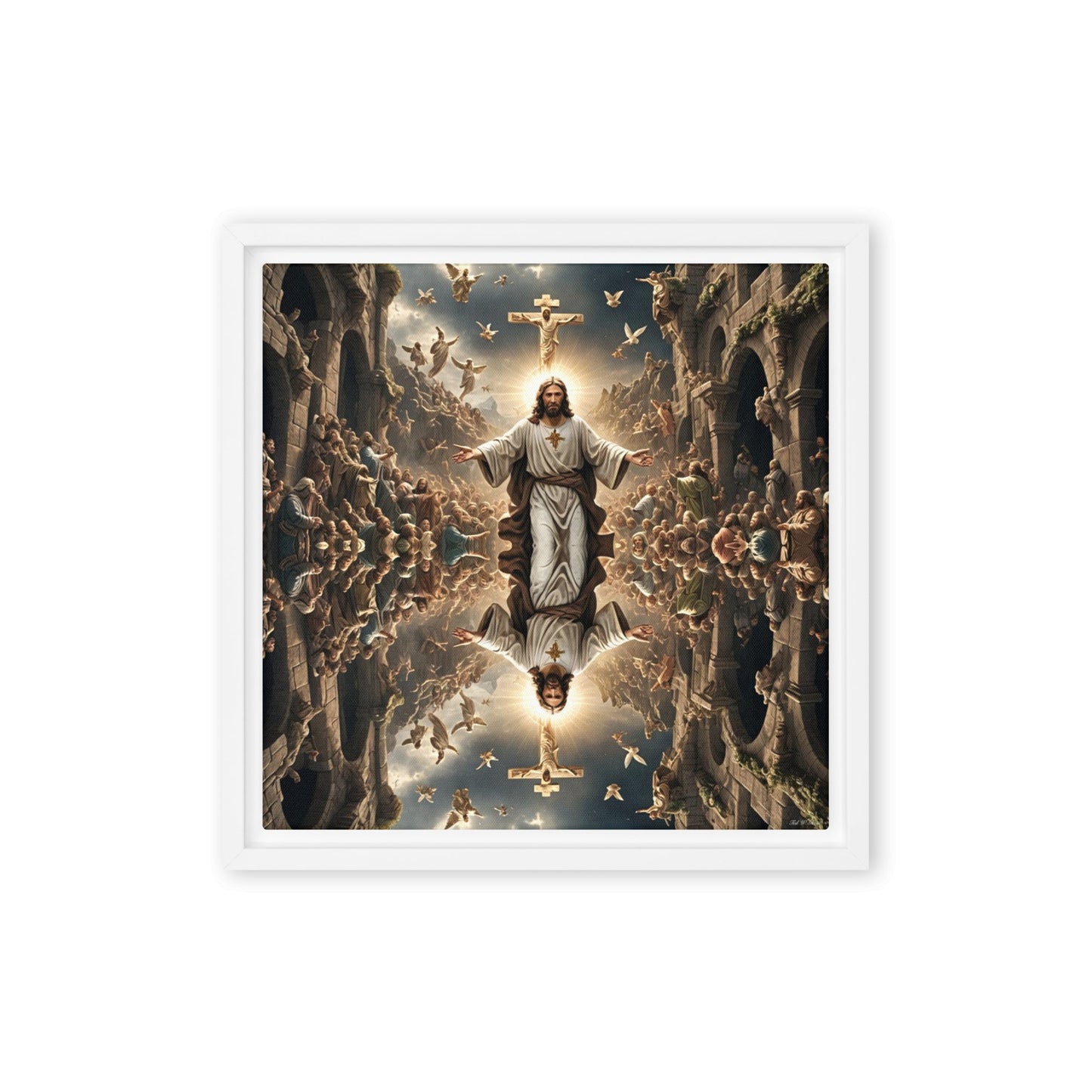 Mirrored Fervent Assembly - Framed Canvas Printed Digital Art