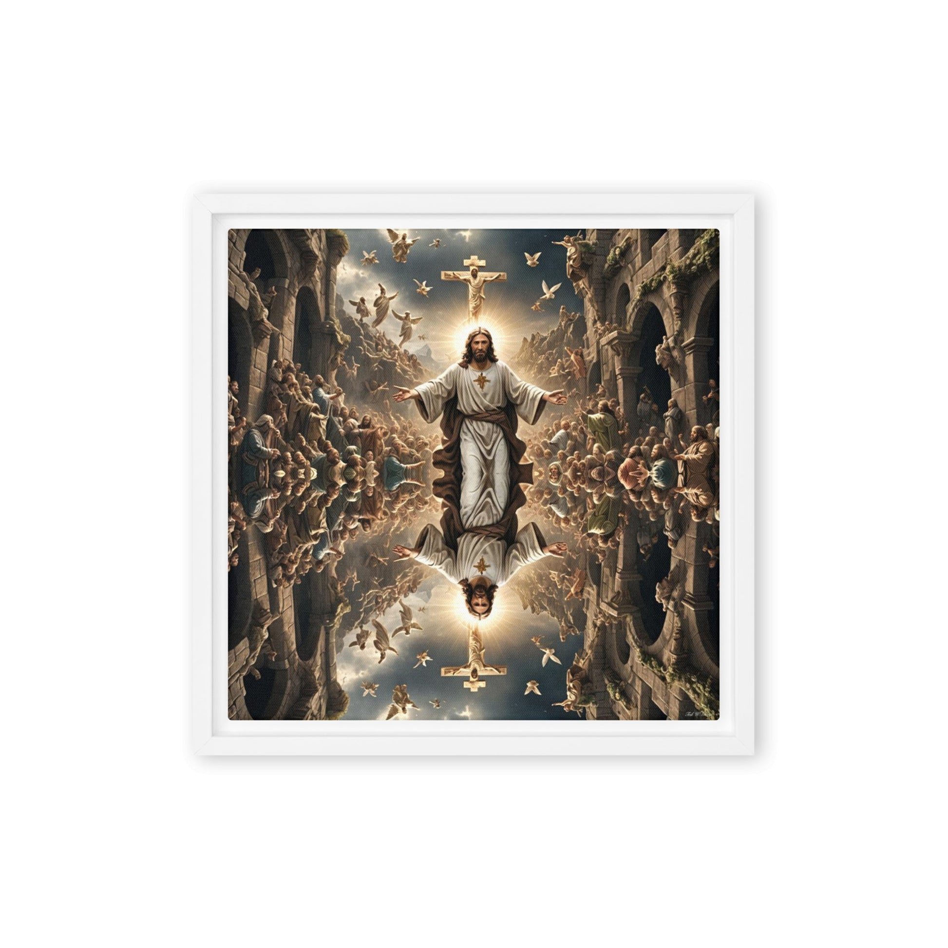 Mirrored Fervent Assembly - Framed Canvas Printed Digital Art