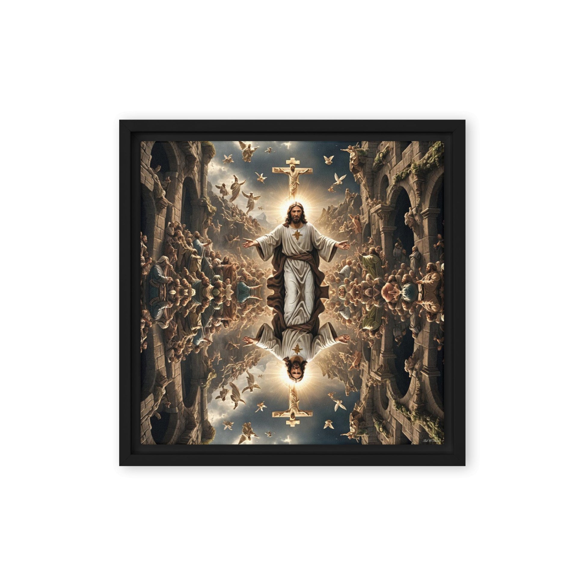 Mirrored Fervent Assembly - Framed Canvas Printed Digital Art