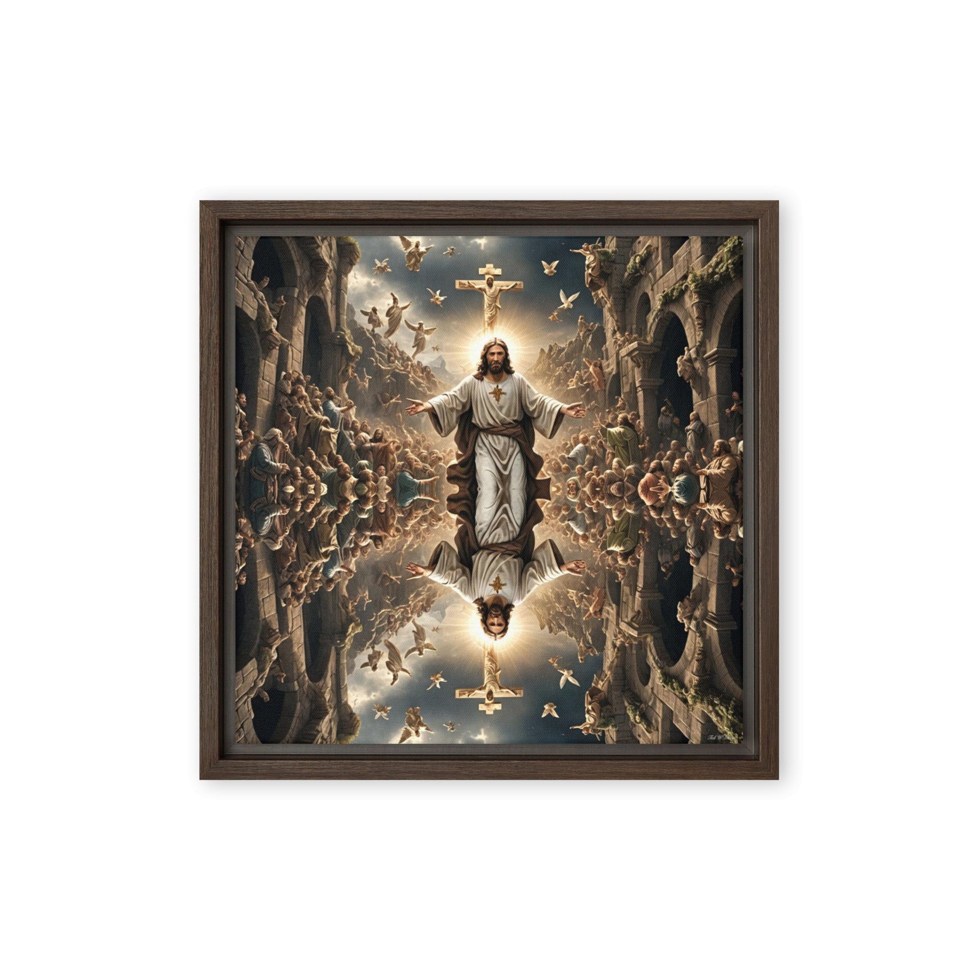 Mirrored Fervent Assembly - Framed Canvas Printed Digital Art