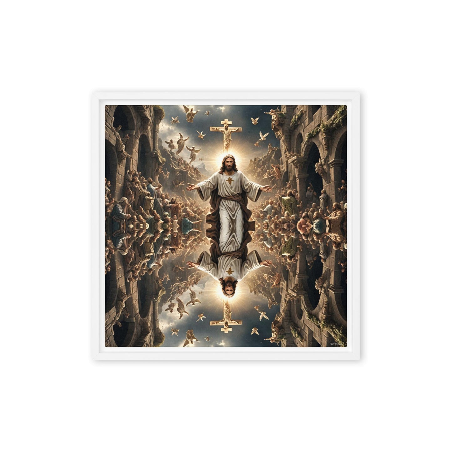 Mirrored Fervent Assembly - Framed Canvas Printed Digital Art