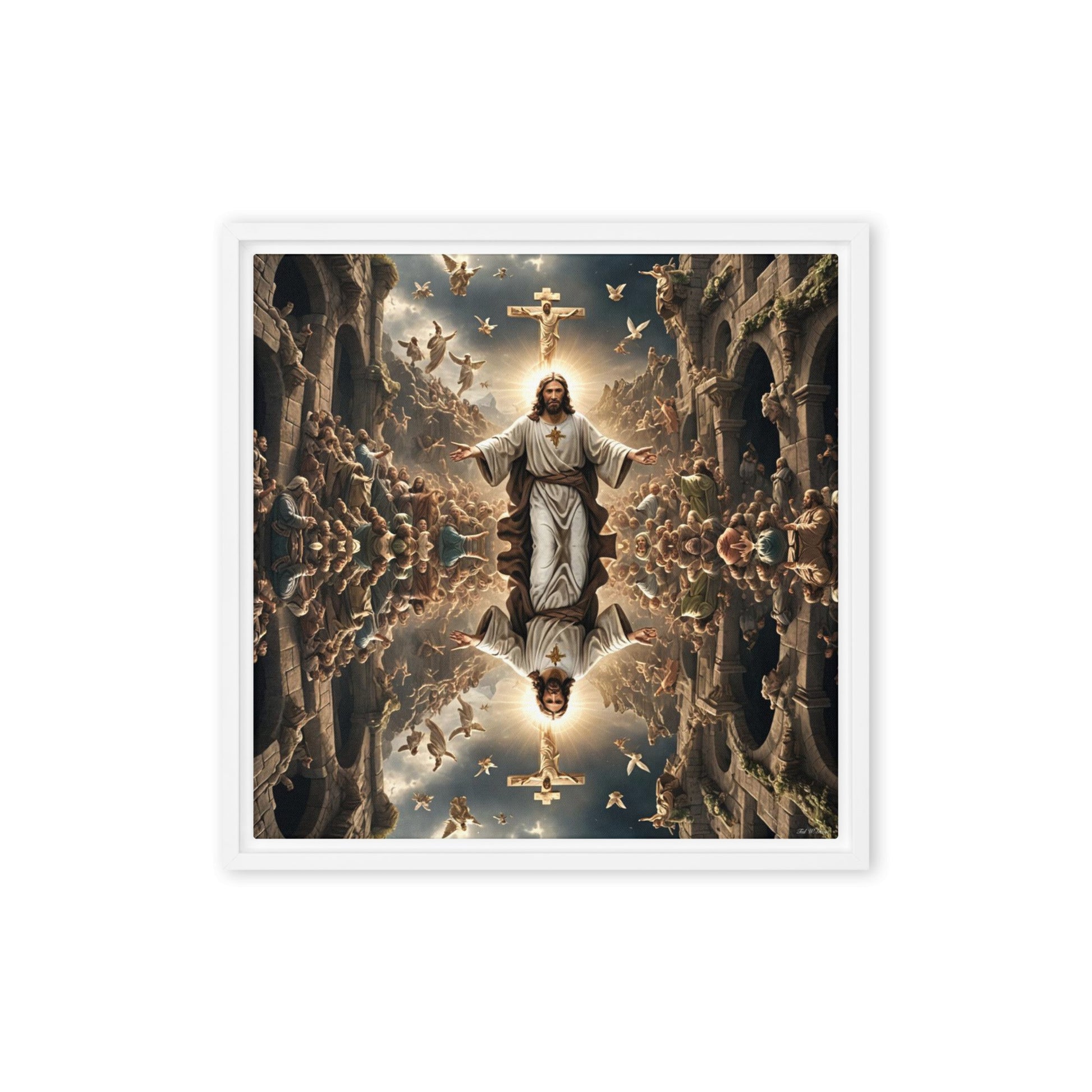 Mirrored Fervent Assembly - Framed Canvas Printed Digital Art