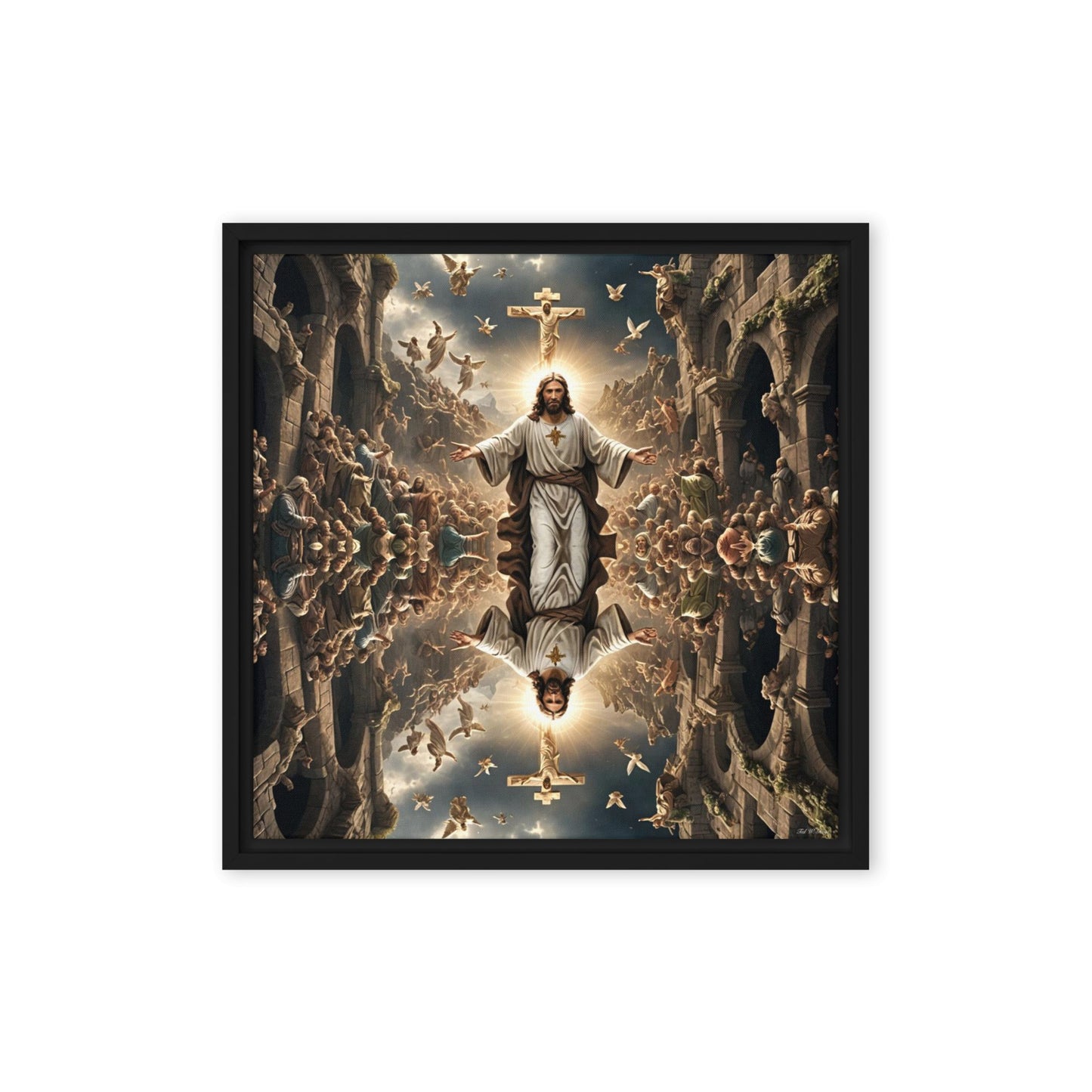 Mirrored Fervent Assembly - Framed Canvas Printed Digital Art